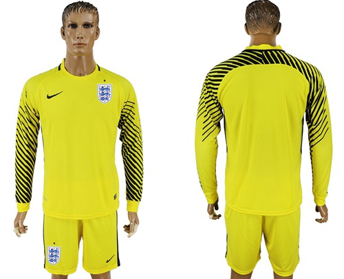 England Blank Yellow Long Sleeves Goalkeeper Soccer Country Jersey - Click Image to Close